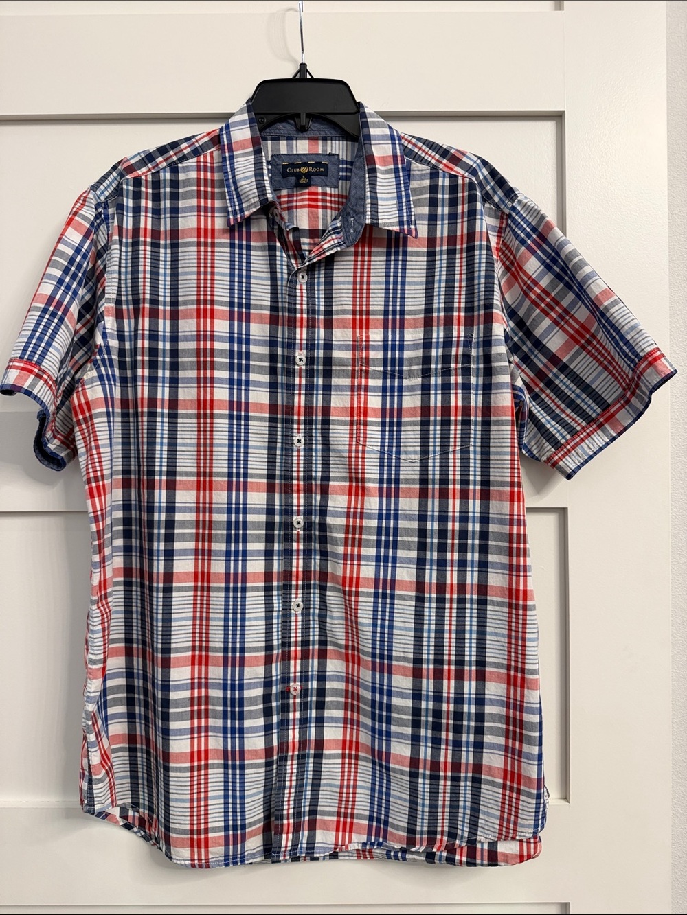 Club Room Red, Blue & White Plaid Short-Sleeve Button-Down Shirt